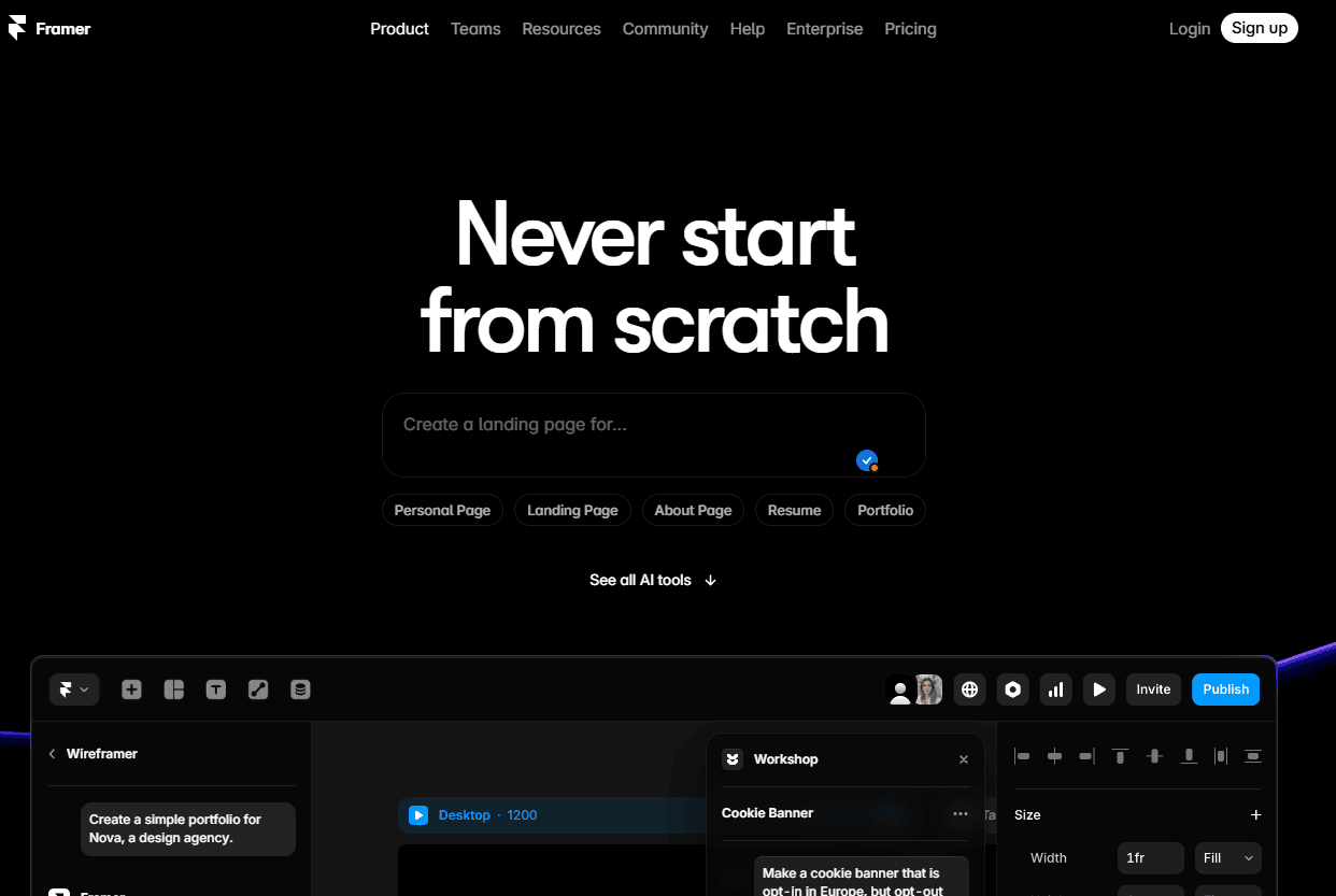 imagen Framer para crear páginas web con ia